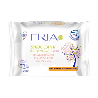 FRIA 20 SALVIETTE STRUCCANTI ECO NATURAL RIEQUILIBRANTE RINFRESCANTE IRIS E CALENDULA , CURA VISO DONNA, S164085, 94656