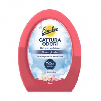 EMULSIO IL CATTURA ODORI GEL PER AMBIENTI CON OLI ESSENZIALI ROSA 150 grammi, ANTIODORE AZIONE ISTANTANEA, S130053, 94732