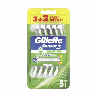 GILLETTE SENSOR3 RASOIO USA&GETTA SENSITIVE 3+2 pezzi, LAME E RASOI PER UOMO, S087640, 94779