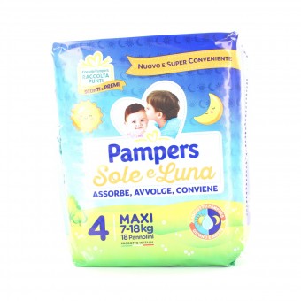 PAMPERS PANNOLINI SOLE E LUNA 4 MAXI 7-18 Kg 18 PZ., PANNOLINI, S036342, 95011