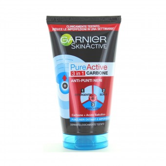 GARN.PURE ACTIVE CARBONE 3in1 ANTI-PUNTI NERI 150 ML , PULIZIA VISO DONNA, S135343, 95025