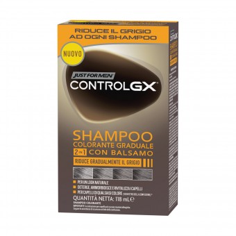 JUST FOR MAN CONTROLGX SHAMPOO COLORANTE GRADUALE 2in1 CON BALSAMO RIDUCE IL GRIGIO 118 ML, COLORANTI, S164240, 95050
