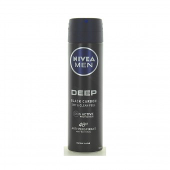 NIVEA FOR MEN DEODORANTE SPRAY 48h DEEP DRY & CLEAN FEEL ANTI-PERSPIRANT ANTI-BACTERIAL & BLACK CARBON 150 ML, DEODORANTI ANTIODORE PER PERSONA, S149379, 95348