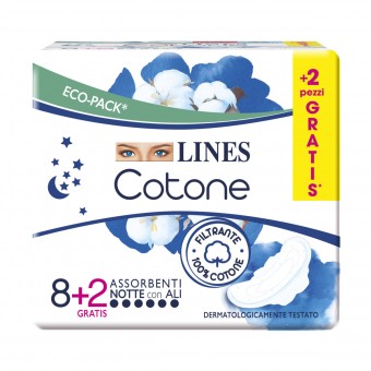 LINES COTONE NOTTE CON ALI 8 + 2 PEZZI ASSORBENTI, ASSORBENTI ESTERNI, S151624, 95552