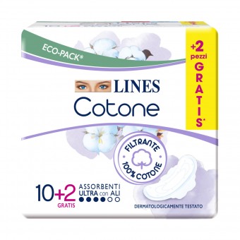 LINES COTONE ULTRA CON ALI 10 + 2 PEZZI ASSORBENTI, ASSORBENTI ESTERNI, S151625, 95553
