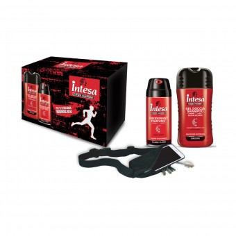 INTESA POUR HOMME COFANETTO RUNNING BELT - GEL DOCCIA SHAMPOO GINSENG 250 ML + DEODORANT PARFUME' YLANG YLANG SPRAY 150 ML , CONFEZIONI REGALO, S164456, 95869