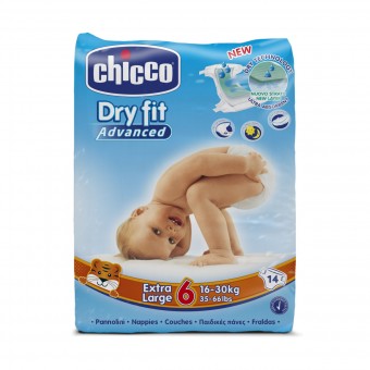 CHICCO DRY FIT ADVANCED 6 EXTRA LARGE 16-30 KG 14 PZ PANNOLINI, PANNOLINI, S151222, 96885