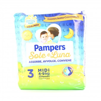PAMPERS PANNOLINI SOLE E LUNA 3 MIDI 4-9 Kg 20 PZ., PANNOLINI, S036341, 97115