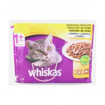 WHISKAS SELEZIONE CARNI BIANCHE - TACCHINO - POLLO - ANATRA IN GELATINA 4 BUSTE DA 100 grammi, NUTRIZIONE, S167801, 98565