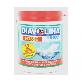DIAVOLINA BIO FOSSE 12 BUSTINE IDROSOLUBILI DA 25 GR CADAUNA, MANUTENZIONE SCARICHI, S008929, 98968