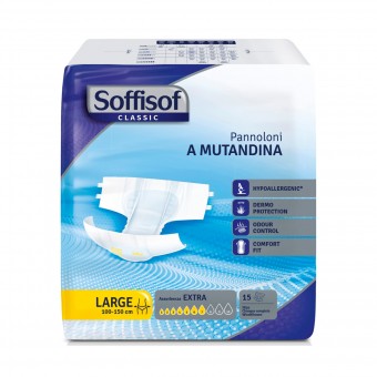 SOFFISOF PANNOLONI MUTANDINA ADULTI MISURA LARGE 7 GOCCE 15 PZ DISPOSITIVO MEDICO CE DI CLASSE 1, INCONTINENZA ADULTI, S122460, 99221